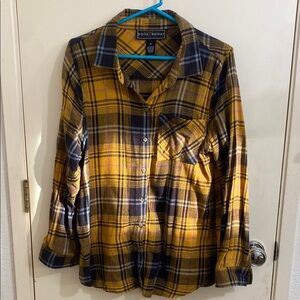 Polly & Esther Mustard and Navy Plaid Shirt